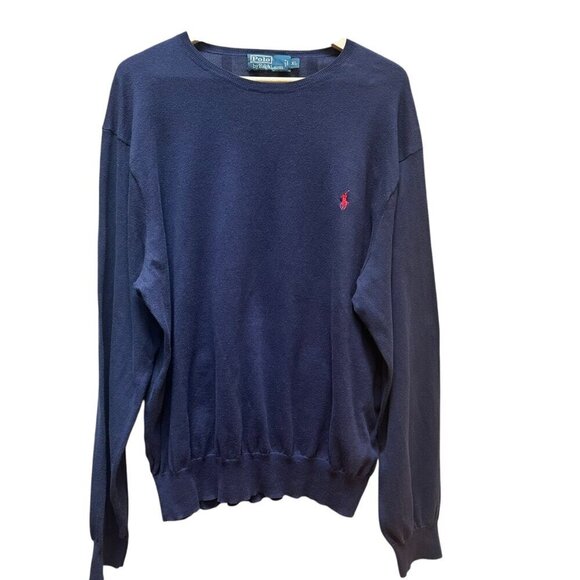 Polo Ralph Lauren Sweater Blue Crewneck Pima Cotton‎ Preppy Academia Mens XL - Picture 1 of 5